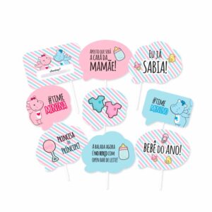 Kit Plaquinhas Divertidas Chá Hipopótamo Bello Festas  8x9