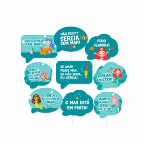 Kit Plaquinhas Divertidas Festa das Sereias Bello Festas 8x9