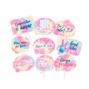 Kit Plaquinhas Divertidas Tie Dye Bello Festas 8x9